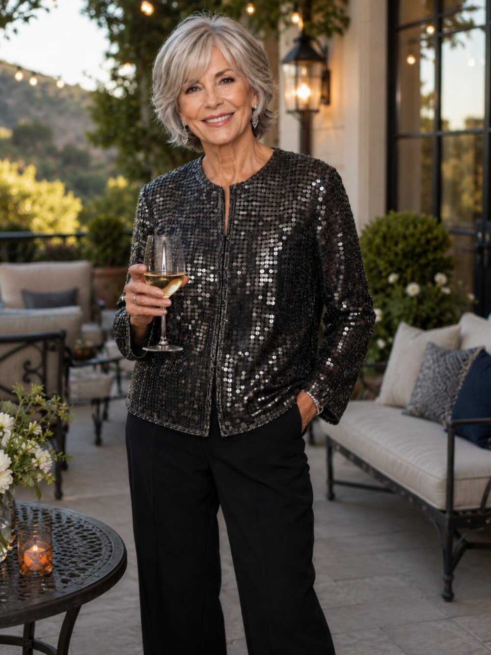 Black Sequin & Bead Silk Lined Jacket Vintage Evening Wedding Party Occasion XL